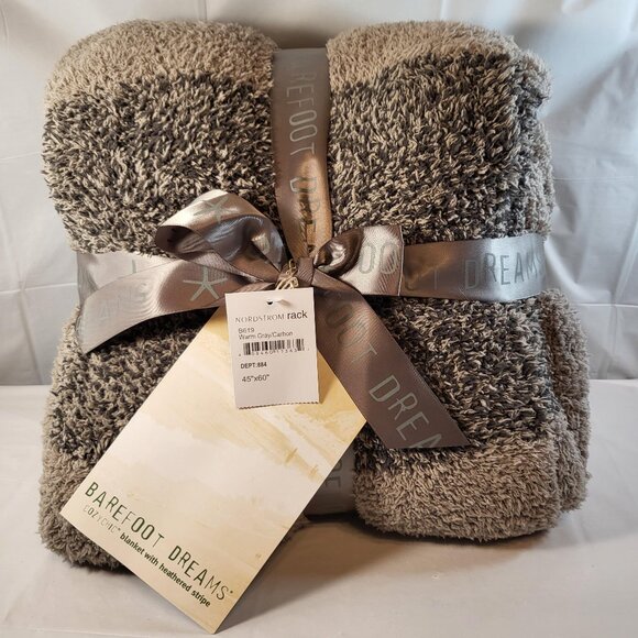 Barefoot Dreams Other - Barefoot Dreams Cozy Chic Blanket w/Heathered Stripe 45x60 Warm Gray/Carbon